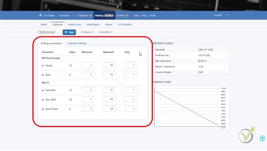 Optimizer menu