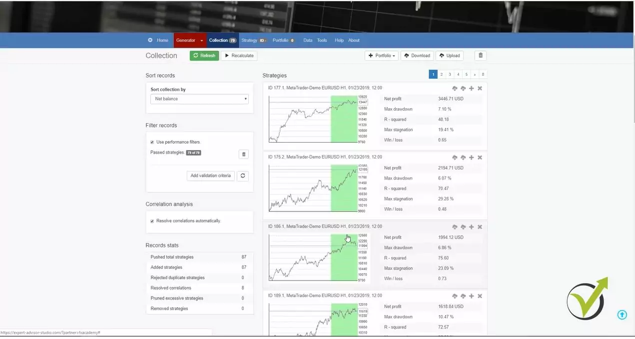 Forex EA Builder results