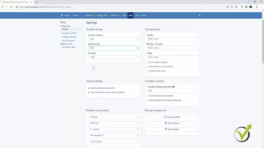 Setting your trading account as in the platform