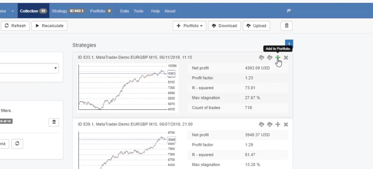 portfolio backtest on EA Studio