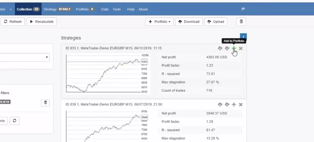 portfolio backtest on EA Studio