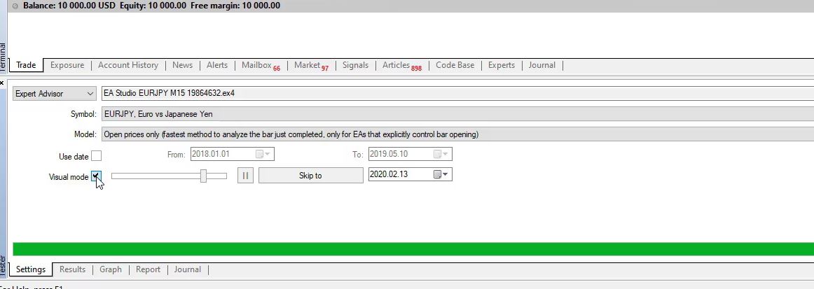 how to make a backtest in visual mode