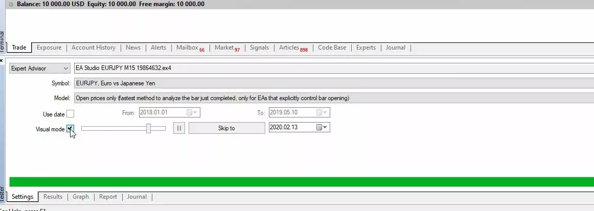 how to make a backtest in visual mode