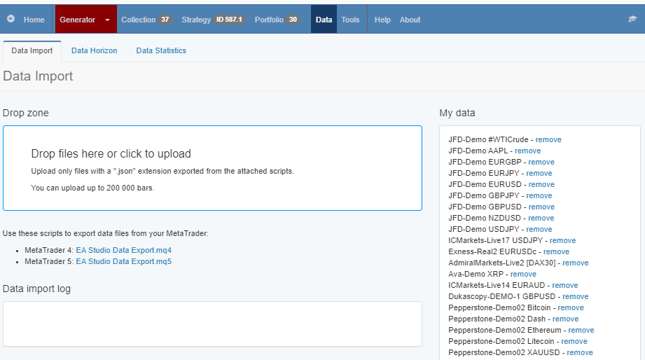 Expert Advisor Studio Historical data