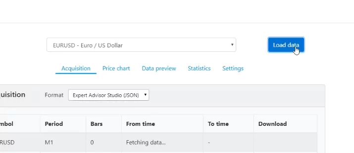 loading historical data in Forex Historical Data App