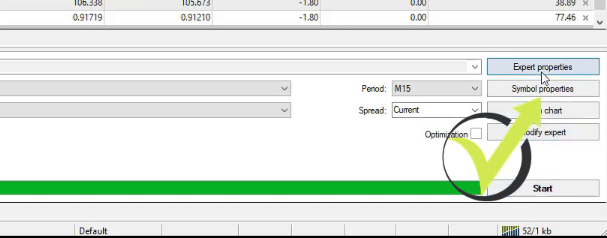 Expert properties for backtesting EA on MT4