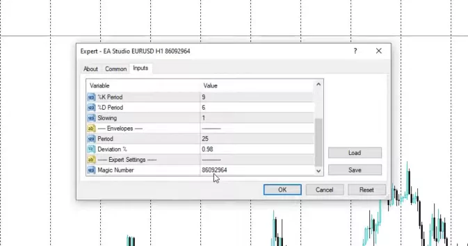 The input menu in MetaTrader