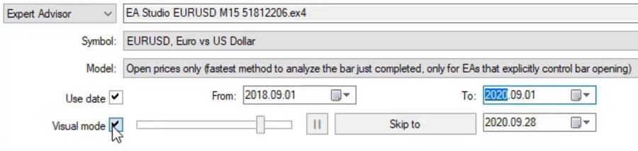 Backtest EA Strategy Tester Visual Mode