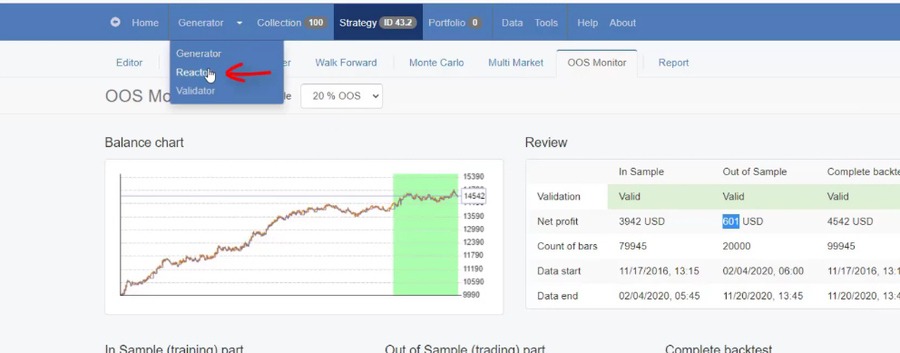 Reactor Tool in EA Studio Forex Robot Builder