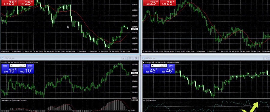 The 4 windows are displayed equally on the MetaTrader screen