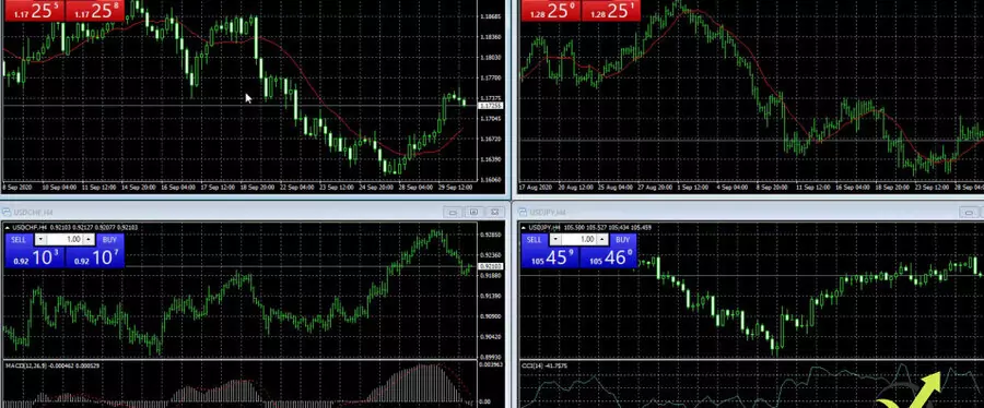 The 4 windows are displayed equally on the MetaTrader screen