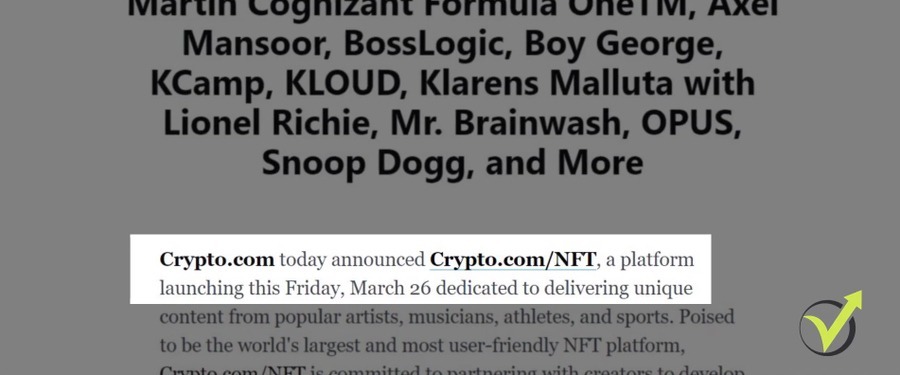 Crypto.com announcement on the launch of the NFT platform