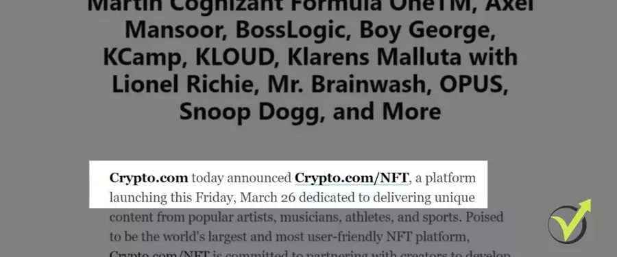 Crypto.com announcement on the launch of the NFT platform