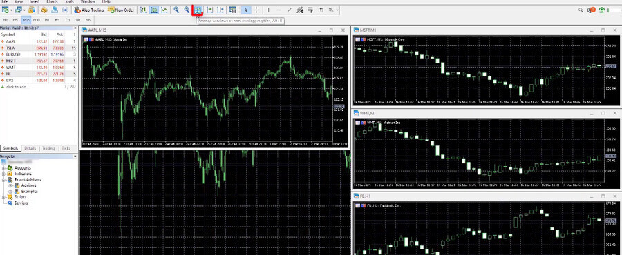 MetaTrader 5 Arrange chart windows tutorial 