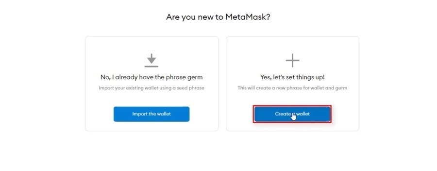 Creating a new MetaMask wallet