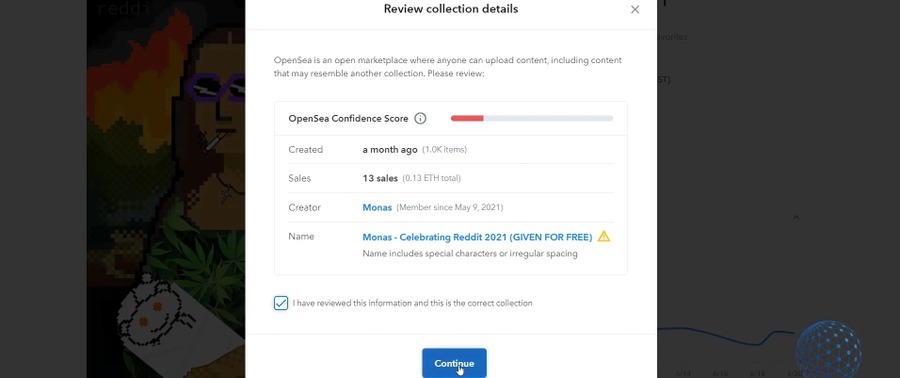 You can review collection details before purchasing NFT on OpenSea