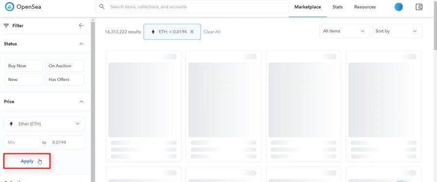  Filter NFTs by price range