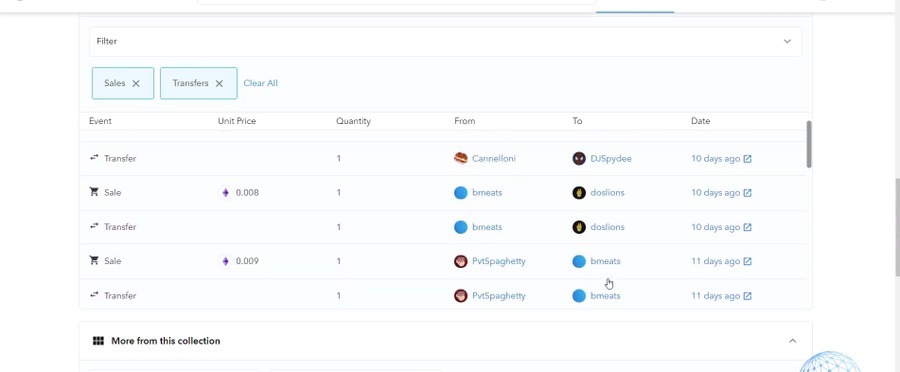 look the trading history before buy an NFT on OpenSea