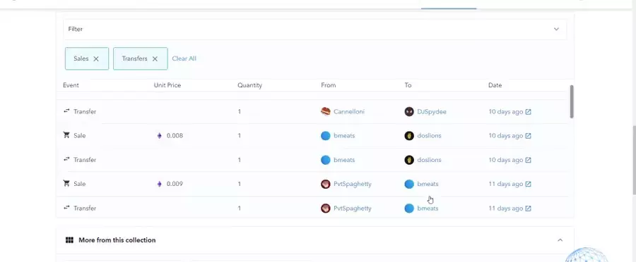 look the trading history before buy an NFT on OpenSea