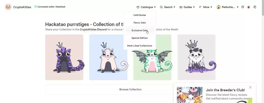 CryptoKitties catalog