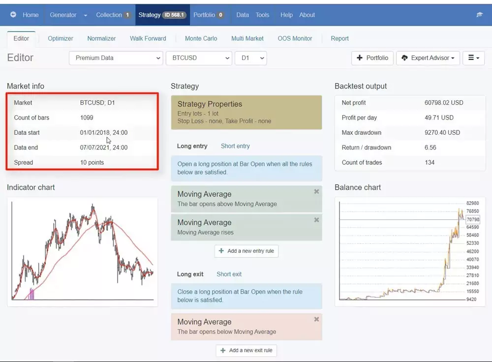 Market info in EA Studio