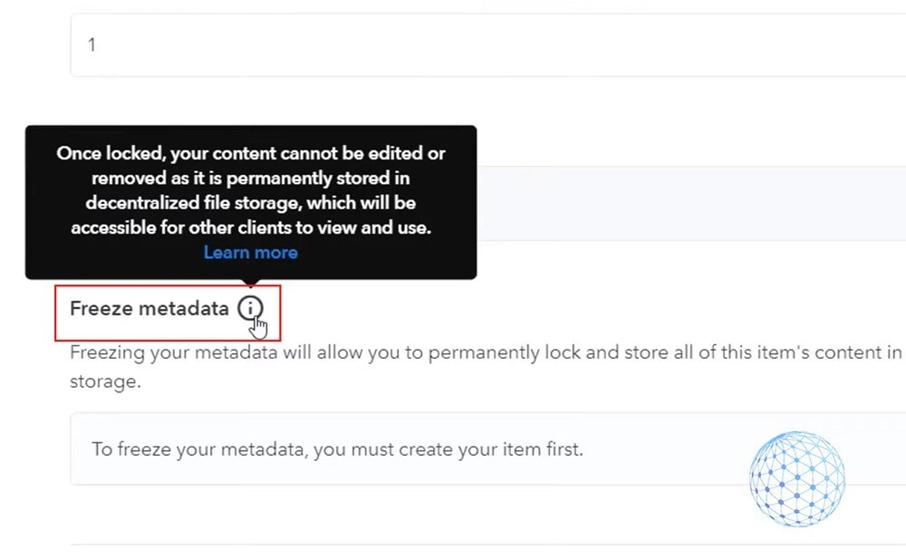 Freeze metadata meaning