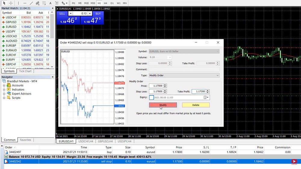 how to set Stop Loss and Take Profit in MetaTrader 4 on a pending position