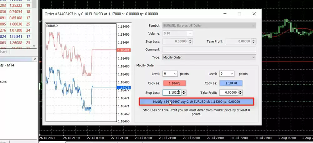 Setting a Stop Loss in MetaTrader 4