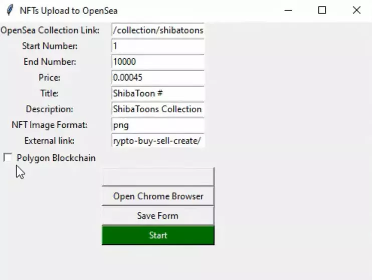 The 10000 NFTs upload settings