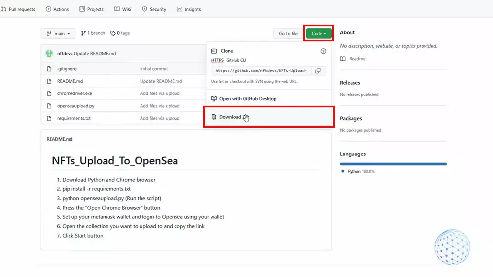 Getting the NFT upload code from GitHub