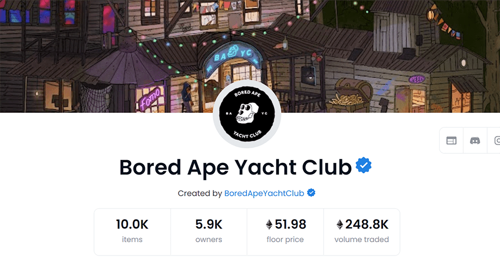 The Bored Ape Yacht Club price on OpenSea