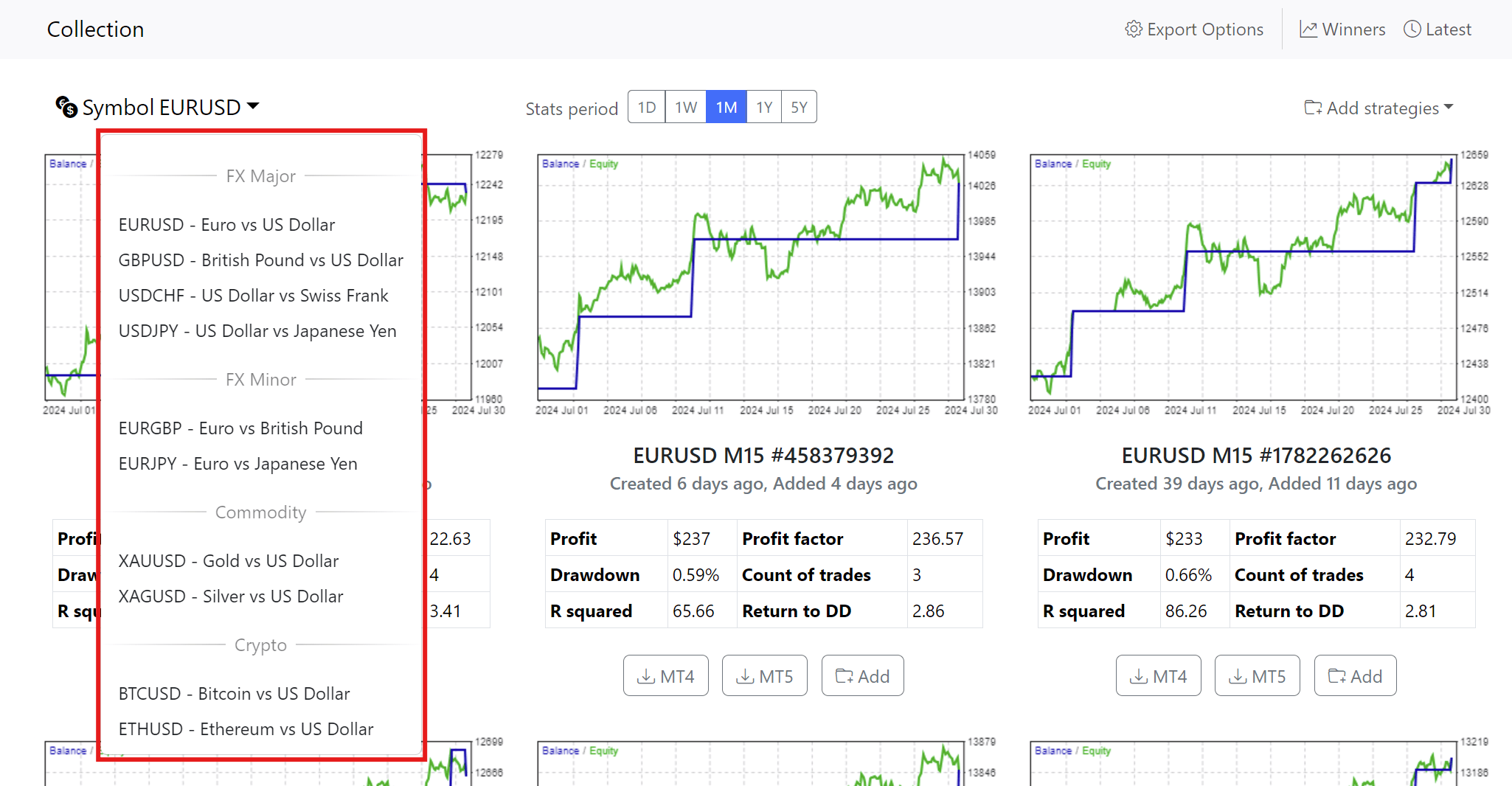 Available pairs and assets in the Top 10 Robots App Available pairs and assets in the Top 10 Robots App