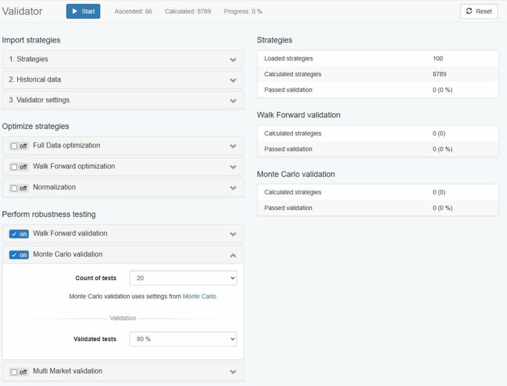 EA Studio Validator Monte Carlo Validation