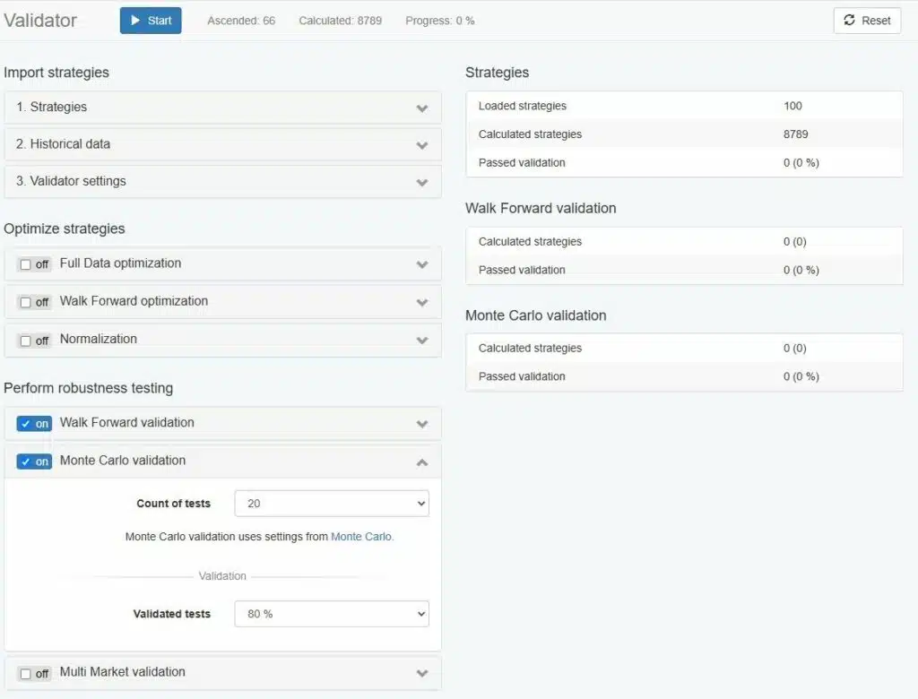 EA Studio Validator Monte Carlo Validation