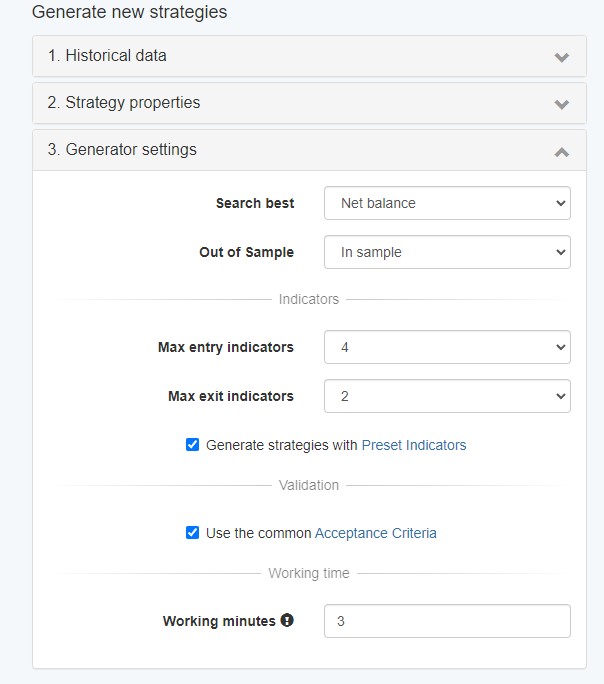 Strategy Generator Settings